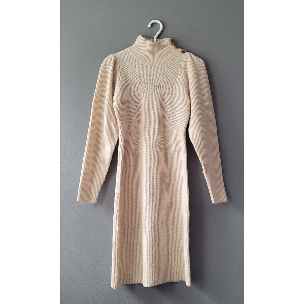 YAS Highneck Fitted Knit Sweater Dress Women's New No Tags XS 3 Buttons Shoulder